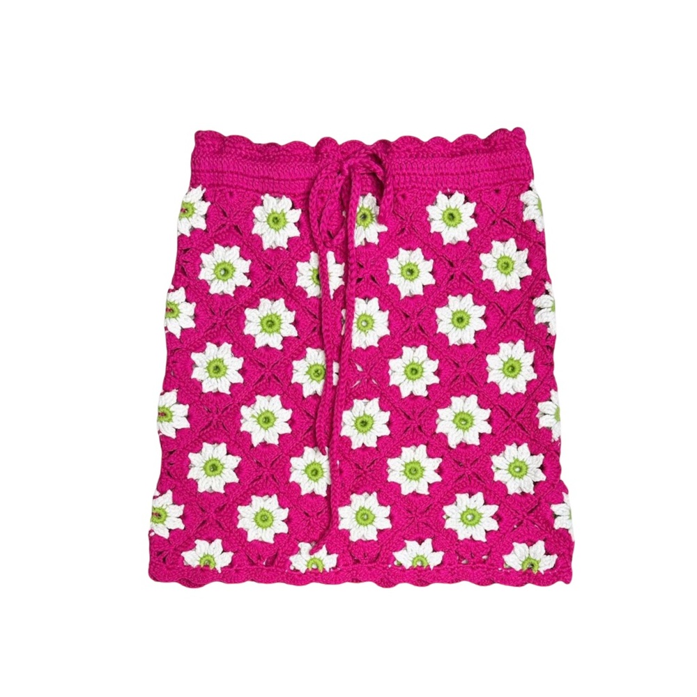 LOVERS + FRIENDS Delilah Wildflower Crochet Mini Skirt - Hot Pink & Lime